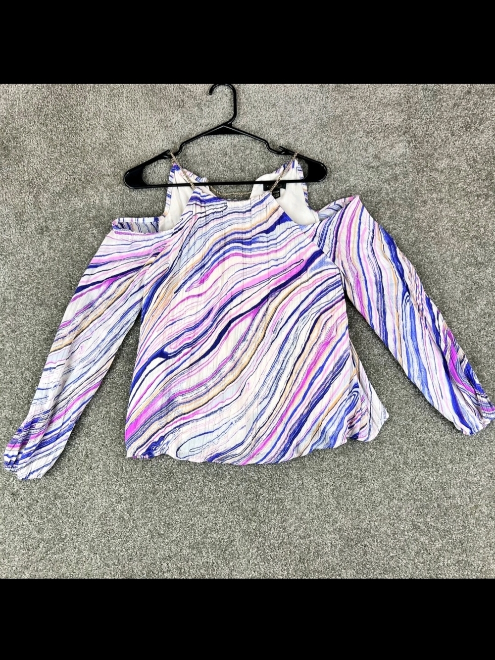 Women's Thalia Sodi Cold-Shoulder Blouse in Purple Marble Print